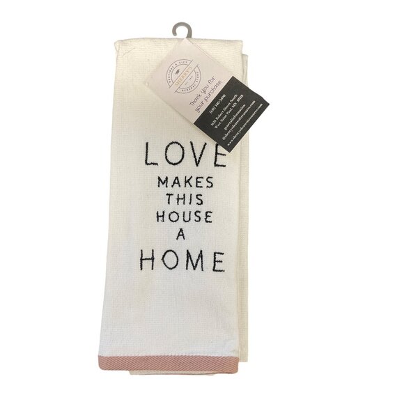 Love Themed Cotton Kitchen Towel Set With Heart Prints & Inspirational Quote - Picture 2 of 3
